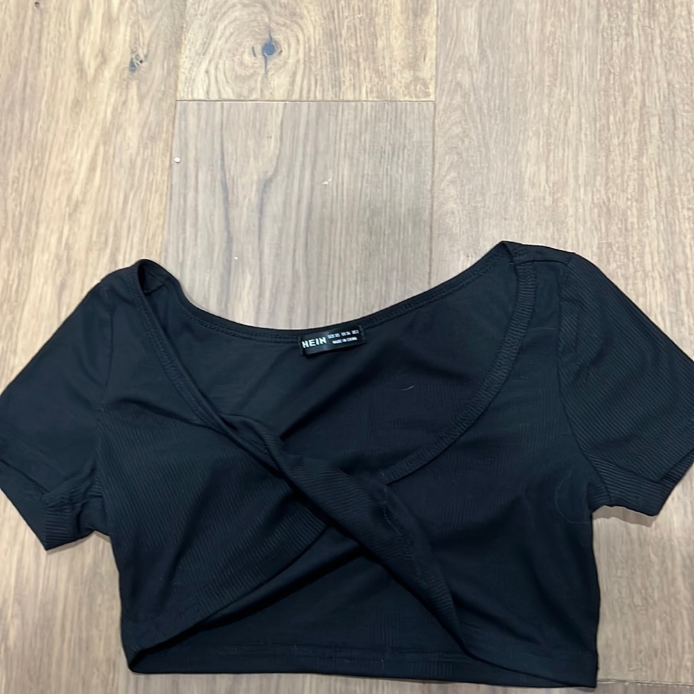 SHEIN black cross over crop top